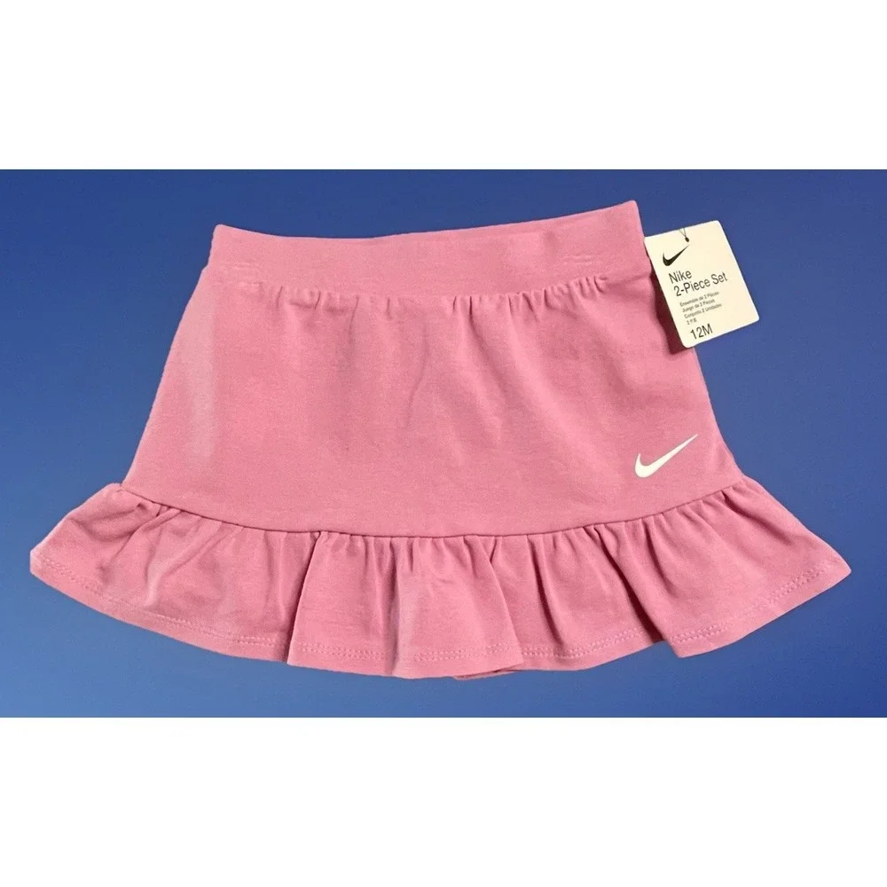 NEW Nike Baby Girl 2 Piece Top & Shorts Set White Pink DRI-FIT 12 months 12m NWT